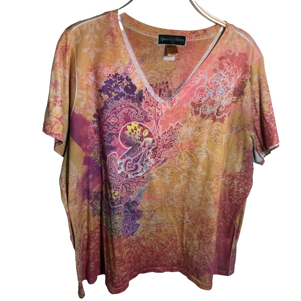 Appropriate Behavior Shirt Womens 3x Pink Floral Paisley Scoop Neck Short Sleeve